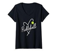 Donna Script Cuore Pickleball - Love The Dink Graphic Maglietta con Collo a V