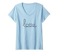 Donna Script di Parole d'Amore con Cuore per Lettera V Maglietta con Collo a V