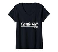 Donna Script retrò di Castle Hill Ave Bronx New York NYC Maglietta con Collo a V