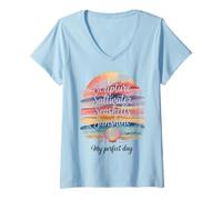 Donna Scripture Acqua salata Conchiglie Sunshine My Perfect Day Retro Maglietta con Collo a V