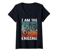 Donna Scritta Divertente - I Am The Engine per i Fan dei Ciclisti Maglietta con Collo a V