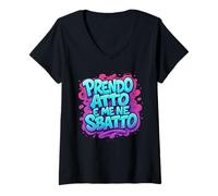 Donna Scritta Divertente Prendo atto e Me ne sbatto Frase Ironica Maglietta con Collo a V