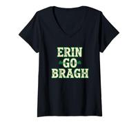 Donna Scritta Erin Go Bragh Bold Irish Pride Serif impilata Maglietta con Collo a V