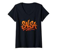 Donna Scritta Graffiti Salsa Dance Maglietta con Collo a V