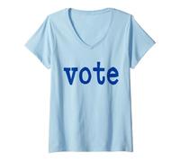 Donna Scritta in Blu Scuro Maglietta con Collo a V