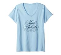 Donna Scritta Most Ardently Jane Austen, Colore Blu Navy Maglietta con Collo a V