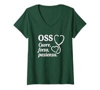 Donna Scritta OSS O.S.S. Operatore Socio Sanitario Verde Maglietta con Collo a V