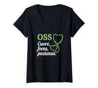Donna Scritta OSS O.S.S. Operatore Socio Sanitario Verde Maglietta con Collo a V