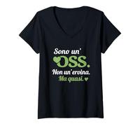 Donna Scritta OSS O.S.S. Operatore Socio Sanitario Verde Maglietta con Collo a V