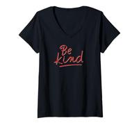 Donna Scritta Rossa Minimalista diffondere gentilezza Be Kind Maglietta con Collo a V