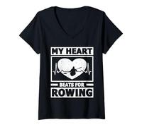 Donna Sculling Accessori per Uomini battiti cardiaci per Canottaggio e Kayak Maglietta con Collo a V