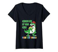 Donna Scuola materna Field Day Vibes Carino T-rex Dinosaur Lovers Maglietta con Collo a V