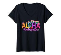Donna Scuola per insegnanti di vacanze estive sulla spiaggia Aloha Kindergarten Maglietta con Collo a V