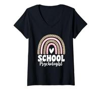 Donna Scuola Psicologo Apprezzamento Consigliere Leopard Rainbow Maglietta con Collo a V