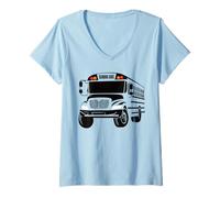 Donna Scuolabus Driver Cartoon Giallo Costume Uniforme Grafica Maglietta con Collo a V
