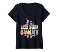 Donna Scuole Caffetteria Coniglietto Pasqua Groovy Family Matching Maglietta con Collo a V