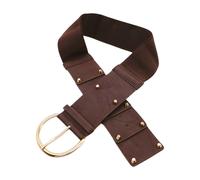 Donna Scuro Ecopelle Marrone Fascia Elastica Cintura Oro Metallo Fibbia A Size S