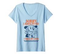 Donna Scusa I Devo Andare I Miss My Dog Retro Cartoon Divertente Maglietta con Collo a V
