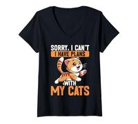 Donna Scusa se non posso avere piani con i miei gatti - Funny Cat Lover Maglietta con Collo a V