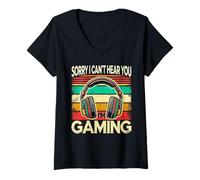 Donna Scusa se non riesco a sentirti Sono Volt Headset Retro Gamer Maglietta con Collo a V