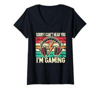 Donna Scusa se non riesco a sentirti Sono Volt Headset Retro Gamer Maglietta con Collo a V