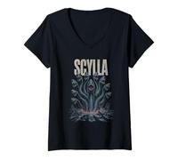 Donna Scylla Sea Serpent Monster con teste multiple che affondano navi Maglietta con Collo a V