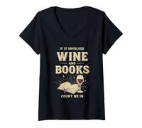 Donna Se coinvolge Vino e Libri, contami Maglietta con Collo a V