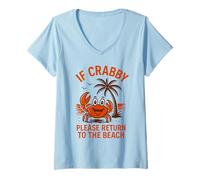 Donna Se Crabby Please Return To Beach Divertente Granchio Vacanza Estate Maglietta con Collo a V