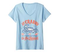 Donna Se Crabby Please Return to The Beach Vintage Crab Summer Maglietta con Collo a V