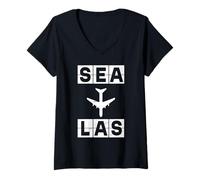 Donna Sea a Las Aeroporto Codice Aereo Route Seattle Las Vegas Maglietta con Collo a V