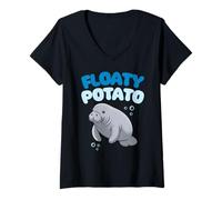 Donna Sea Cow Cute Design Chubby Mermaid Lamantino Floaty Patata Maglietta con Collo a V