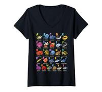 Donna Sea Ocean Animals Learning Alphabet, Amante della biologia Marina Maglietta con Collo a V