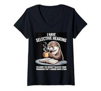 Donna Sea Otter Merch Coffee Book Nerds Reader Vintage Sea Otters Maglietta con Collo a V