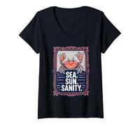 Donna Sea. Sun. Sanity. Happy Crab Beach Ocean Maglietta con Collo a V