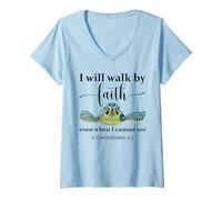 Donna Sea Turtle I Will Walk By Faith Not Sight When I Cannot See Maglietta con Collo a V