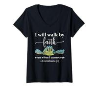Donna Sea Turtle I Will Walk By Faith Not Sight When I Cannot See Maglietta con Collo a V