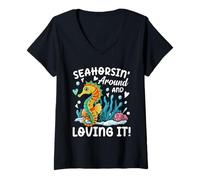 Donna Seahorsin 'Around e Loving It for a Seahorse fan Maglietta con Collo a V