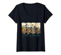Donna Seattle Washington PNW Stroke Skyline Pride Maglietta con Collo a V