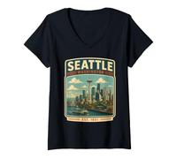 Donna Seattle Washington Viaggio Seattle Vacanze Maglietta con Collo a V