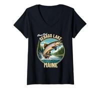 Donna Sebago Lake Trout Fishing - Maine Wilderness Maglietta con Collo a V