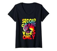 Donna Second Grade Vibes Back To School Teacher Student Tie Dye Maglietta con Collo a V