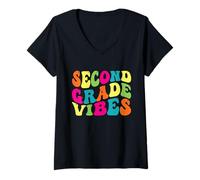 Donna Second Grade Vibes Retro 2nd Grade Teacher 1st Day Of School Maglietta con Collo a V
