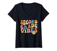 Donna Second Grade Vibes Teacher Retro 1st Day Of School 2nd Grade Maglietta con Collo a V