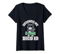 Donna Secondo Me È Come Dico Io Gatto Divertente Maglietta con Collo a V