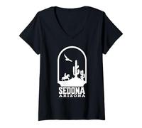 Donna Sedona Arizona Cowboy Cavallo e Cactus Design Maglietta con Collo a V