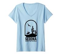 Donna Sedona Arizona Cowboy Cavallo e Cactus Design Maglietta con Collo a V