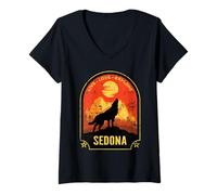 Donna Sedona AZ Live Love Esplora Il Lupo ululante Design Invecchiato Maglietta con Collo a V