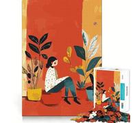 Donna seduta con piante,puzzle per adolescenti,1000 pezzi,gioco di memoria divertente,componenti robusti e ben definiti,portatile,ideale per i viaggi (50x75cm)