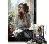 Donna seduta vicino alla finestra, puzzle per adolescenti, 1000 pezzi, stimola la memoria, facile da srotolare, dimensioni perfette, regalo per le vacanze (50x75cm)