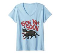 Donna See Ya Soon Dark Cat Meme Design Womens Girls Maglietta con Collo a V